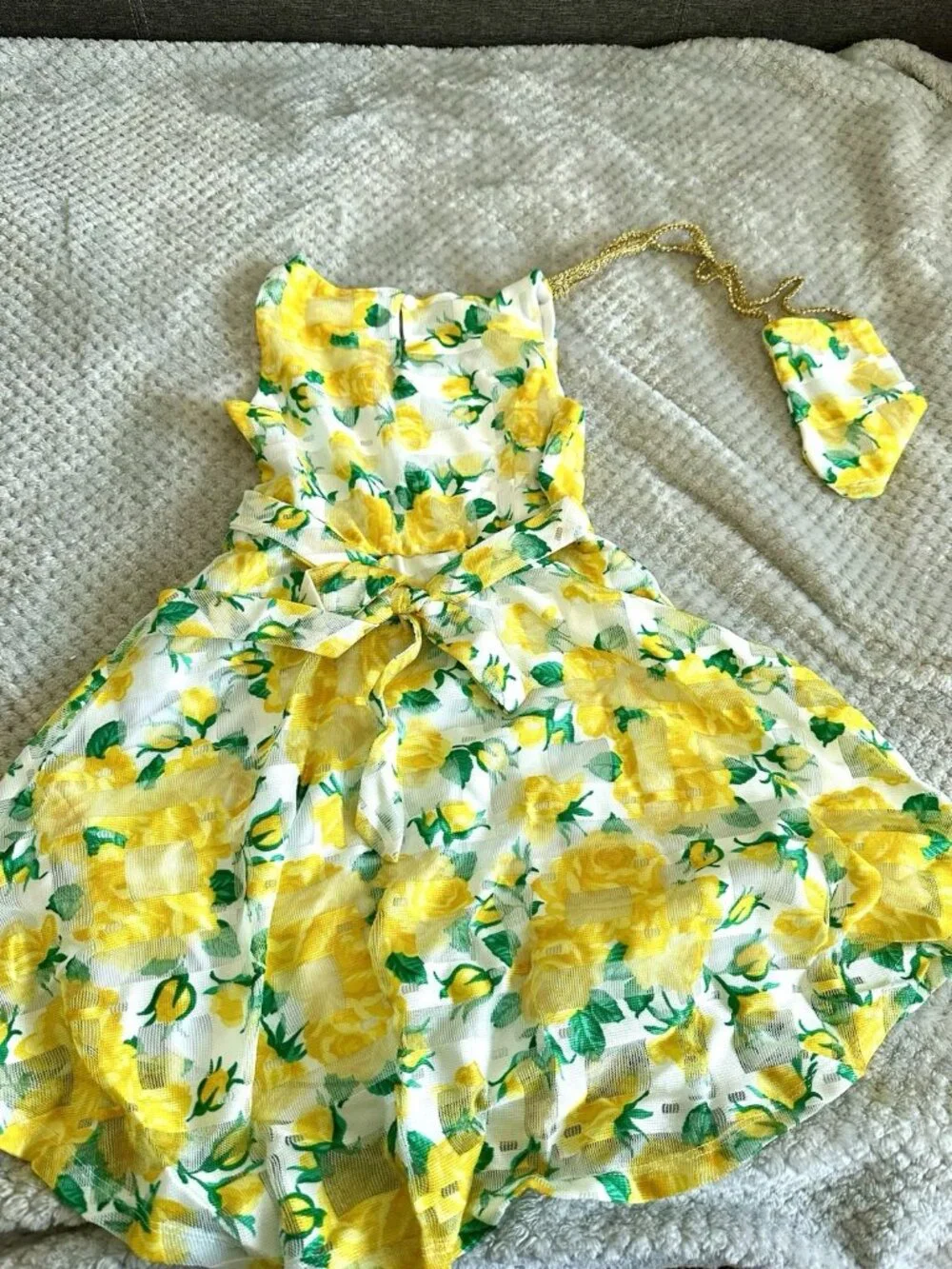 Girls Size 6 Yellow Floral High Low Dress Purse 2 Piece Set NWT 0526